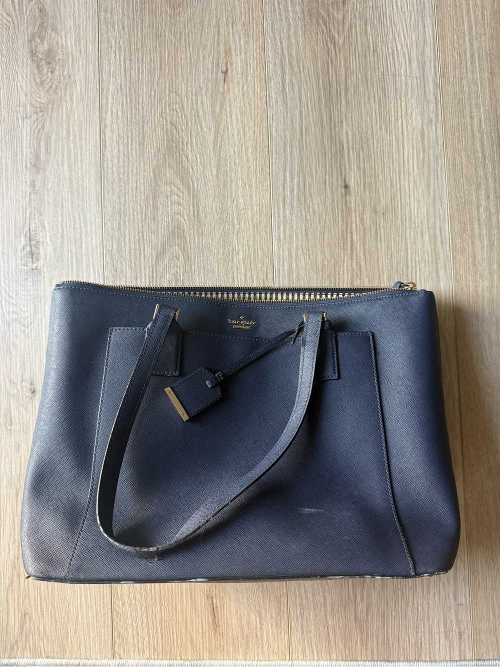 kate spade Navy Saffiano Leather Zip-Top Tote